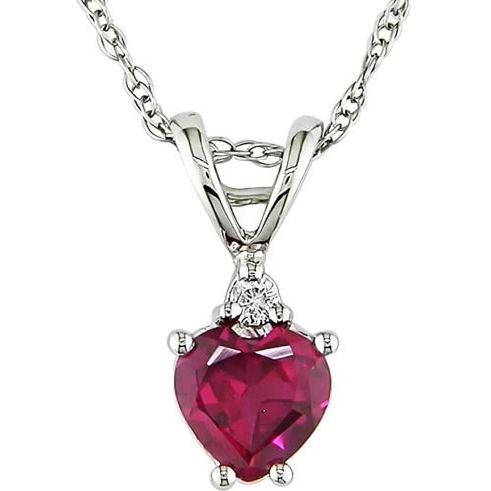 Women'S Created Ruby 10K White Gold Necklace